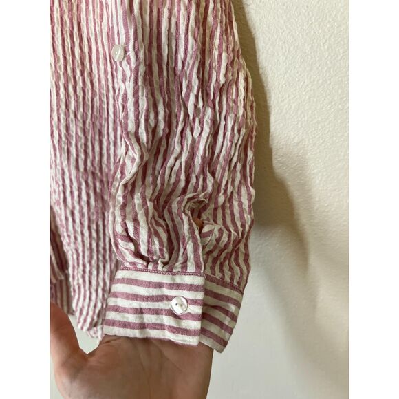Jane + Delancey Pink White Stripe Crinkle Fabric Popover Top Womens Sz 2X - Picture 5 of 11